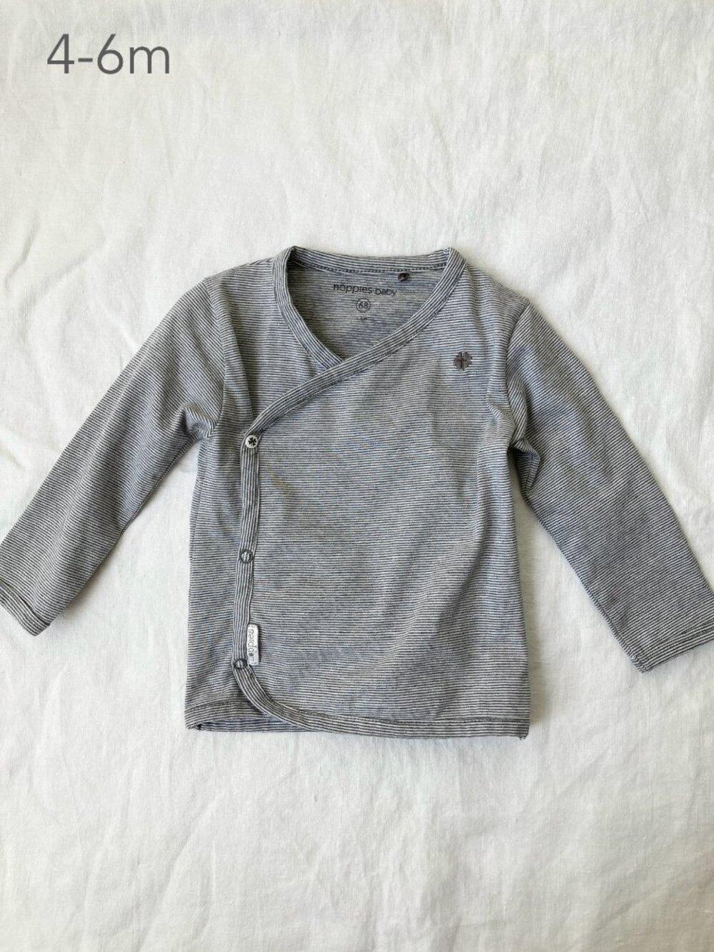 🪴5/$30 Noppies 4-6 Months Baby Stripes Grey Kimono Style Long Sleeve Top Fall
